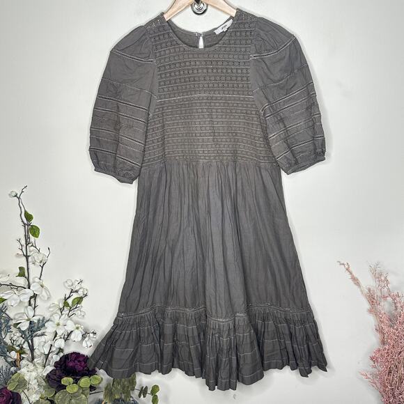 ANTHROPOLOGIE x OTHILIA Puff Sleeve Cottagecore Dress Gray Sz 2 {B25} - Picture 2 of 5
